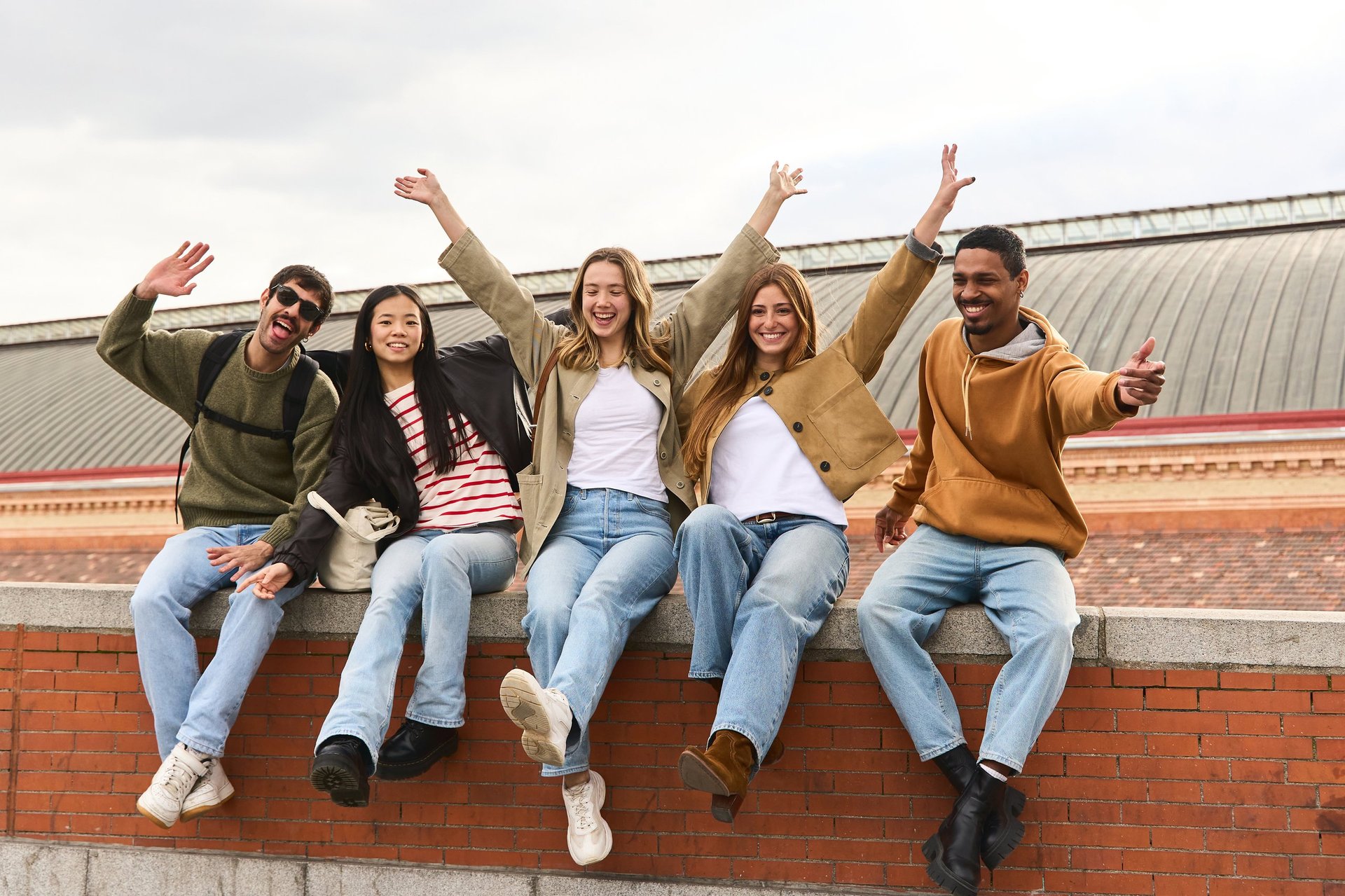 International students at a summer camp in Ireland smiling together during an excursion